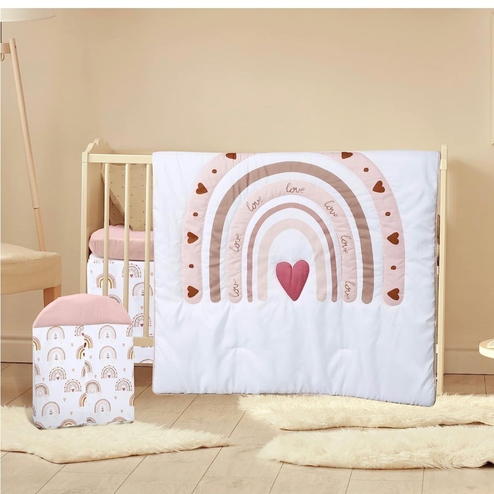 New 4 Pieces Boho Rainbow Crib Bedding Set Neutral Nursery Bedding